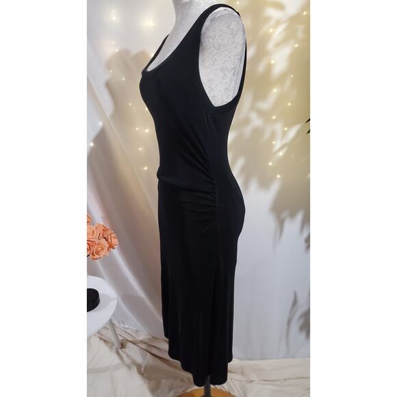 Boston Proper Slinky Stretch Knit Scoop Ruched Midi Travel Dress Size XS Black - Picture 4 of 9